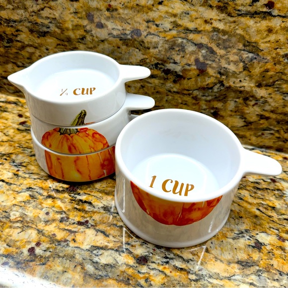 Set of (4) Stacking Measuring Cups - Fall, Thanksgiving, Pumpkin Theme - Ceramic - Picture 7 of 12